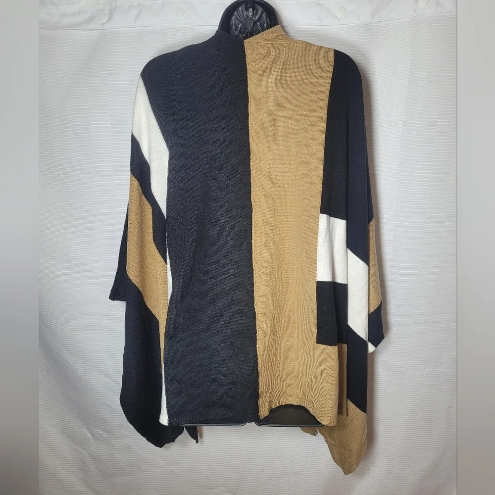 Parrish La Stevie Neutral Color Block Poncho Pa281 - image 3